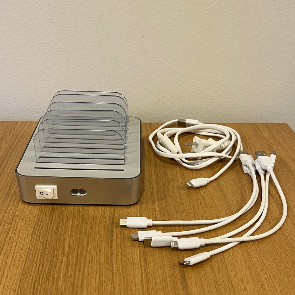 Silver Charging Station with White Cables